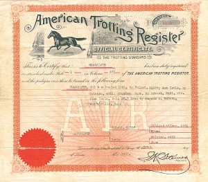 American Trotting Register - 1901 dated Horse Register Certificate